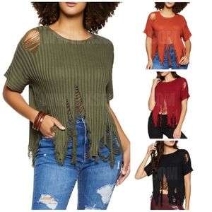 SHREDDED BLISS SHORT SLEEVE PULLOVER